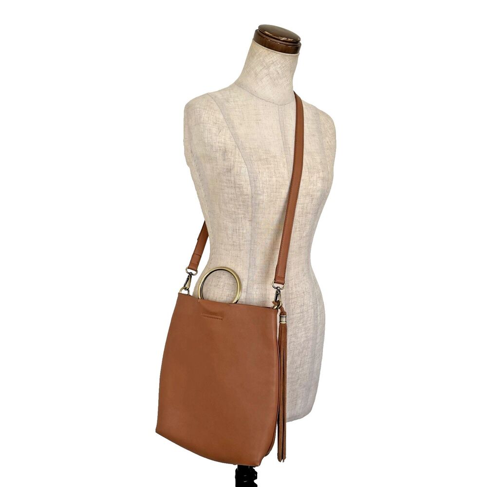 Street Level Conac Faux Leather Brass O-Ring Small Lucite Handle Tote Bag Boho